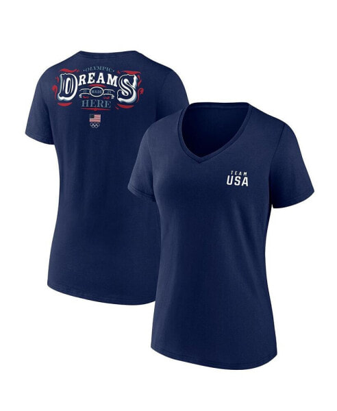 Women's Navy Team USA Paris 2024 Summer Olympics Dreams Are Made Here V-Neck T-Shirt