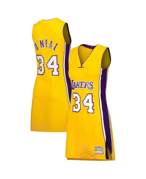 Women's Shaquille O'Neal Gold Los Angeles Lakers 1999 Hardwood Classics Name & Number Player Jersey Dress