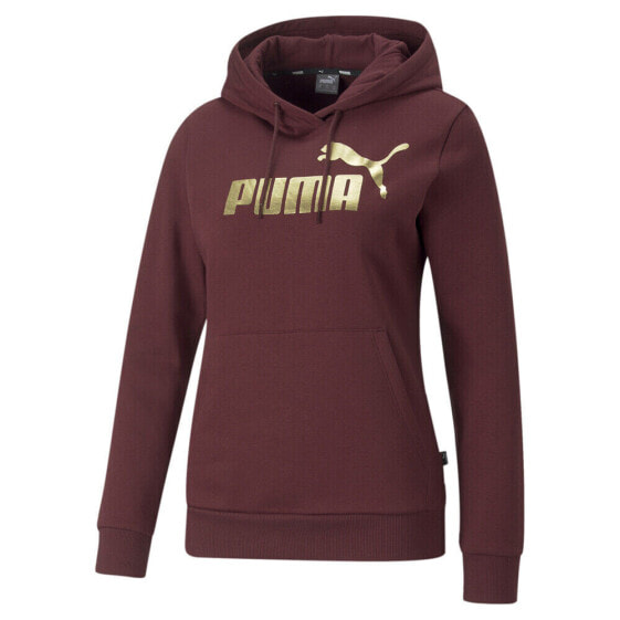 Puma Essentials+ Metallic Logo Pullover Hoodie Womens Size XS Casual Outerwear