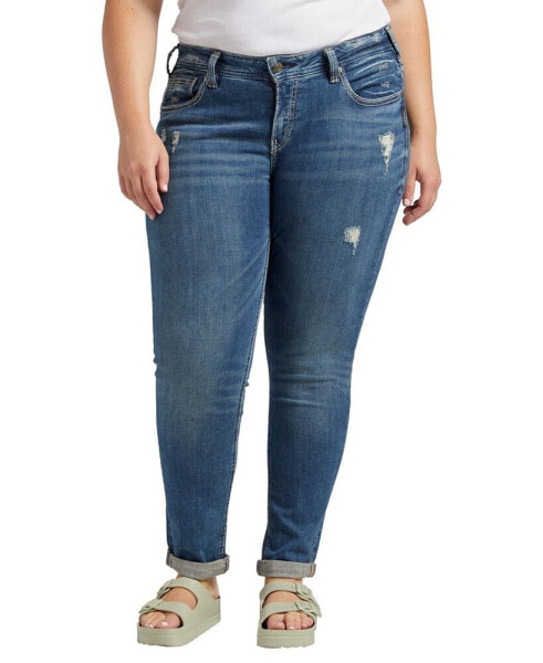 Plus Size Indigo Wash Ripped Girlfriend Jeans