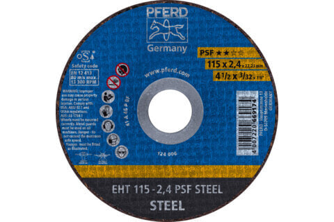 PFERD EHT 115-2,4 PSF STEEL 61730026 Trennscheibe gerade 115 mm 25 St. Stahl - Bohrungs-Ø: 22.23 mm· Drehzahl (max.): 13300 U/min· Material-Eignung: Stahl· Produktabmessung - Breite: 2.4 mm· Produktabmessung