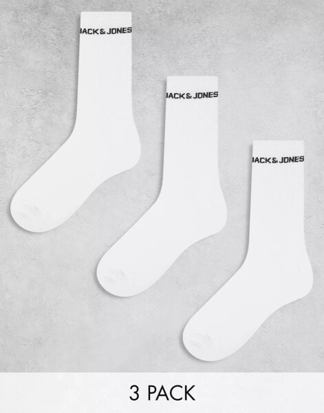 Jack & Jones 3 pack logo tennis sock in white