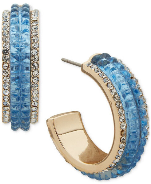 Gold-Tone Small Pavé & Color Stone C-Hoop Earrings, 1"