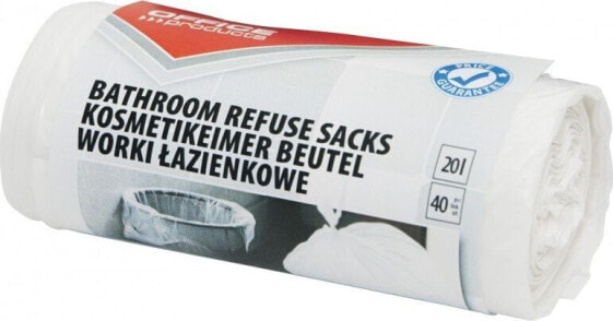 Office Products Worki na śmieci domowe OFFICE PRODUCTS, łazienkowe, standard (HDPE), 20l, 40szt., białe