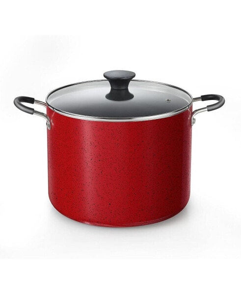 Professional 10.5-QT Nonstick Deep Cooking Pot Stockpot with Glass Lid, Marble Red