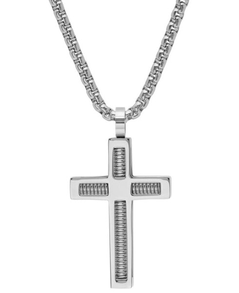 Men's 18k Gold-Plated Stainless Steel Spring Inlay Cross 24" Pendant Necklace