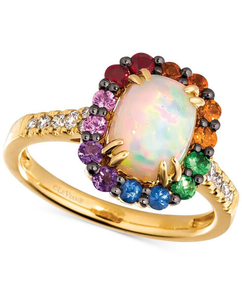 Multi-Gemstone (1-3/4 ct. t.w.) & Nude Diamond Rainbow Halo Statement Ring in 14k Gold
