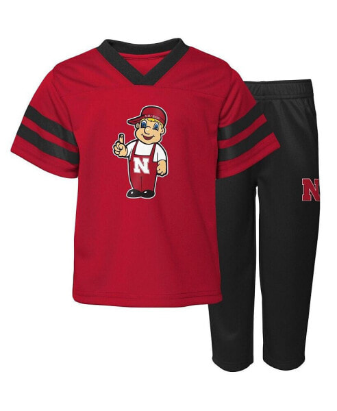 Toddler Boys and Girls Scarlet Nebraska Huskers Two-Piece Red Zone Jersey and Pants Set