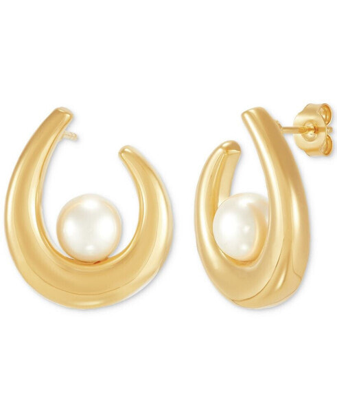Cultured Freshwater Pearl (7-1/2 mm) Swoop Stud Earrings in 14k Gold