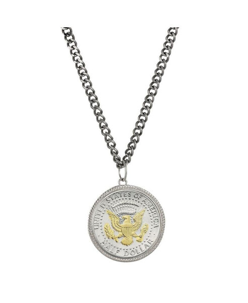 16362 Presidential Seal 2 Tone JFK Half Dollar Pendant with Curb Chain for Men