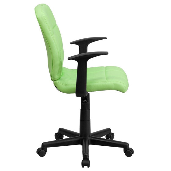 Mid-Back Green Quilted Vinyl Swivel Task Chair With Arms
