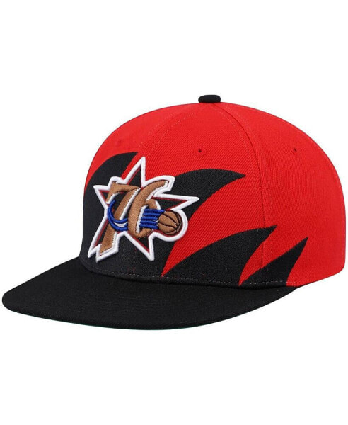 Men's Black and Red Philadelphia 76ers Hardwood Classics Sharktooth Snapback Hat