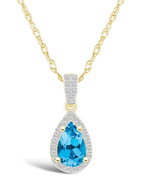 Topaz (1-1/10 ct. t.w.) and Lab Grown Sapphire (1/6 ct. t.w.) Halo Pendant Necklace in 10K Yellow Gold