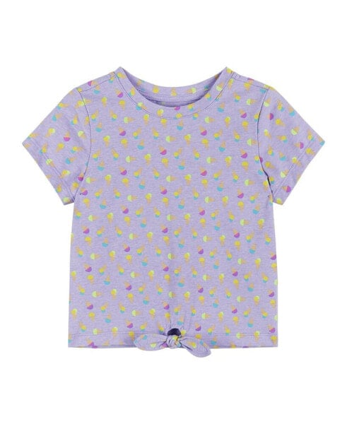 Toddler/Child Girls Pink Ice Cream Print Tie Front Jersey Tee