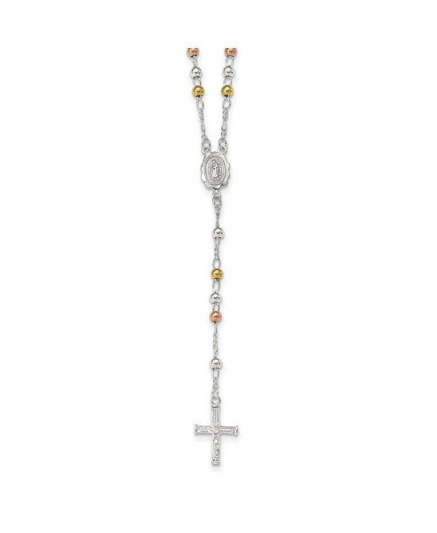 Diamond2Deal sterling Silver Yellow & Rose Gold-plated Rosary Pendant Necklace 24"