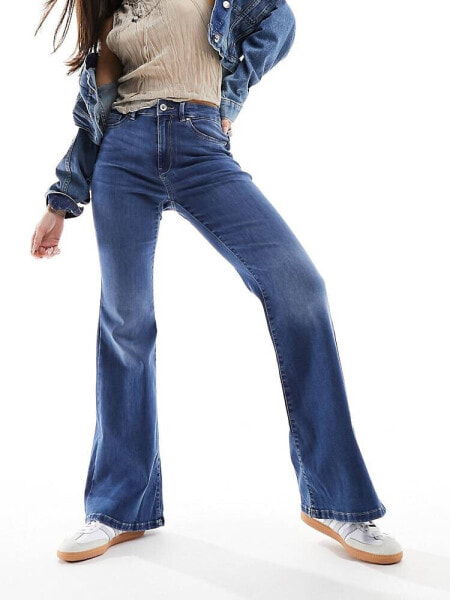 ONLY Rose high waisted flared jeans in mid blue wash
