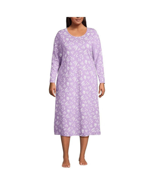 Plus Size Cotton Long Sleeve Midcalf Nightgown