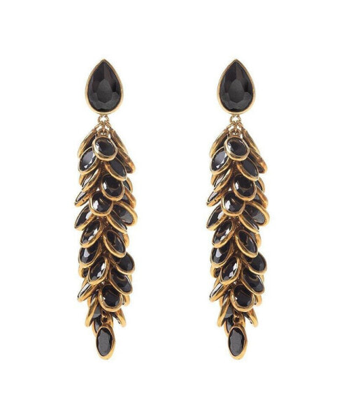 GOLD AND BLACK CRYSTAL LONG DROP EARRINGS
