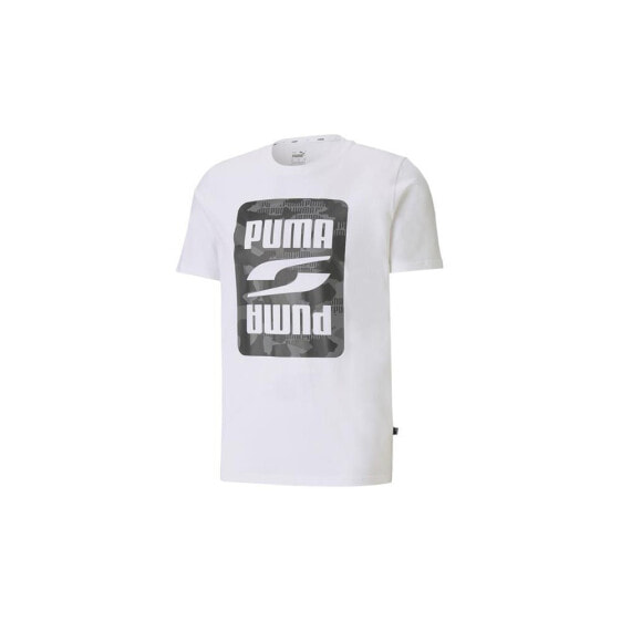 Мужская футболка спортивная белая с принтом на груди Puma Rebel Camo Graphic Tee