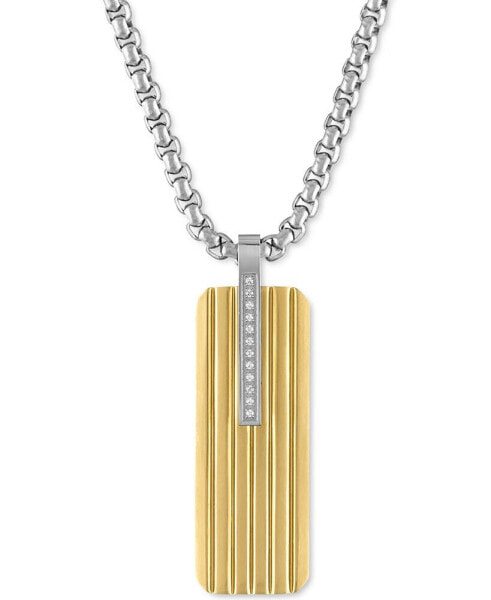 Diamond Accent Two-Tone Dog Tag 22" Pendant Necklace in Stainless Steel & Gold-Tone Ion-Plate, Created for Macy's