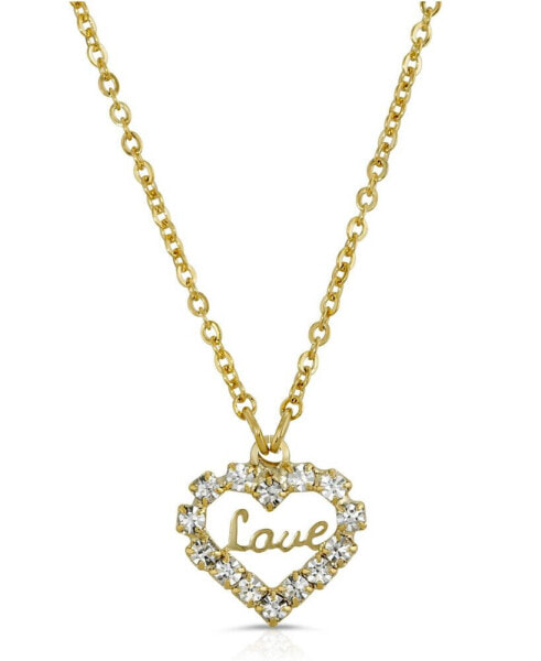 14K Gold-tone Crystal Accented Love Heart Pendant Necklace