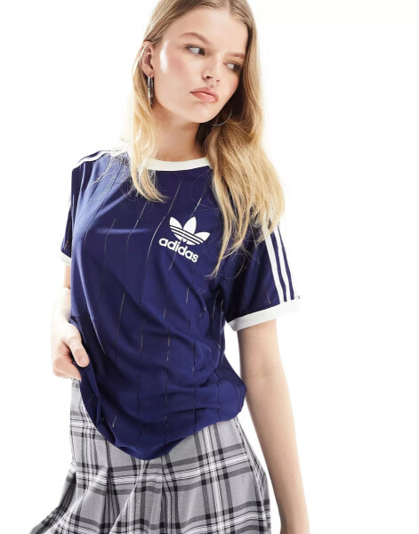 adidas Originals three stripe t-shirt in navy and white