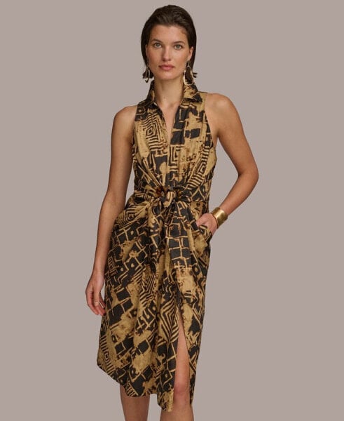 Donna Karan Women's Sleeveless Printed Tie-Front Shirtdress