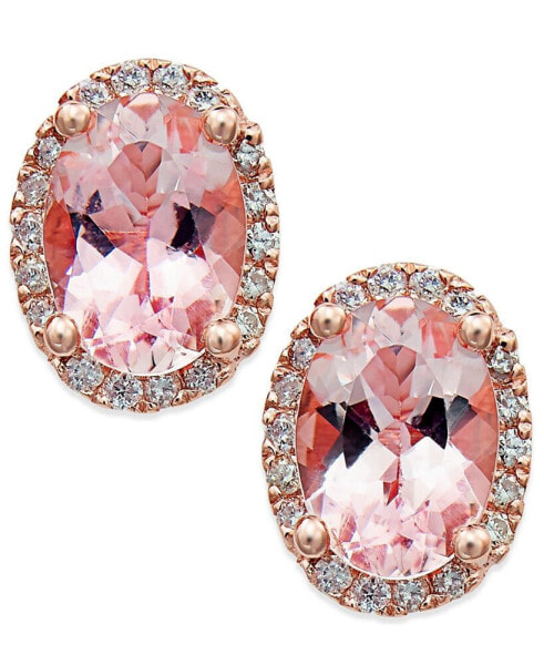 Morganite (1-1/3 ct. t.w.) and Diamond (1/8 ct. t.w.) Stud Earrings in 14k Rose Gold