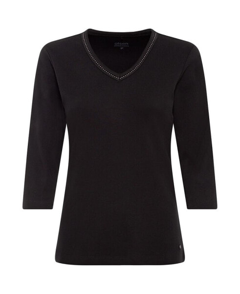 Women's 3/4 Sleeve Embellished V-Neck T-Shirt