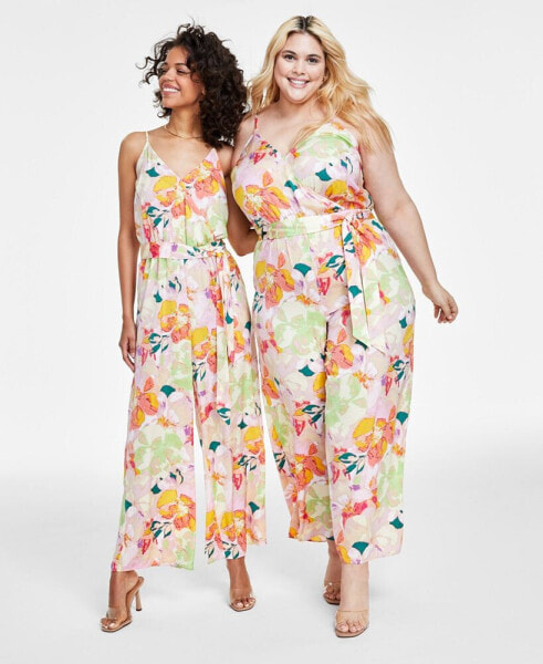 Women's Floral-Print Surplice Jumpsuit, XXS-4X, Created for Macy's