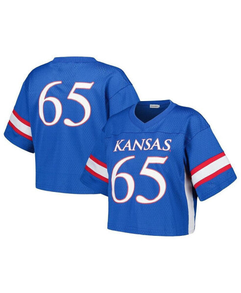 Women's #65 Royal Kansas Jayhawks Fashion Boxy Cropped Football Jersey