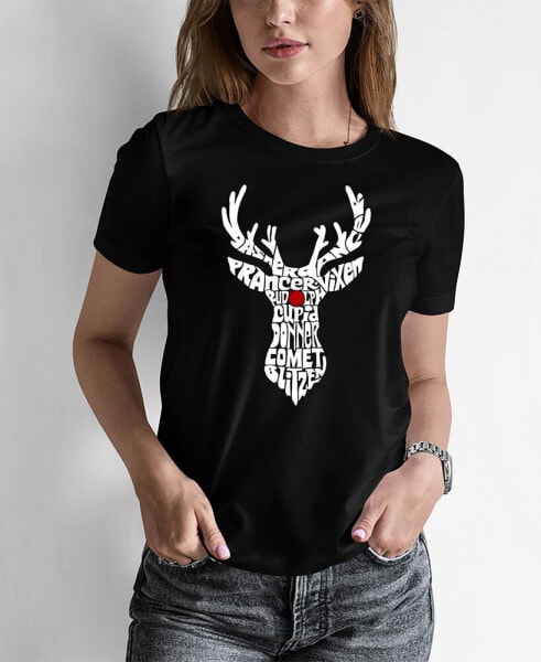 Women's Santa's Reindeer Word Art T-shirt