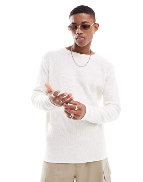 Brave Soul ribbed jumper with raglan sleeve in white