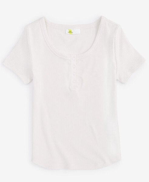 Girls Short-Sleeve Ribbed Henley Top, Created for Macy's