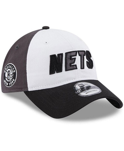 Men's White and Black Brooklyn Nets Back Half 9TWENTY Adjustable Hat