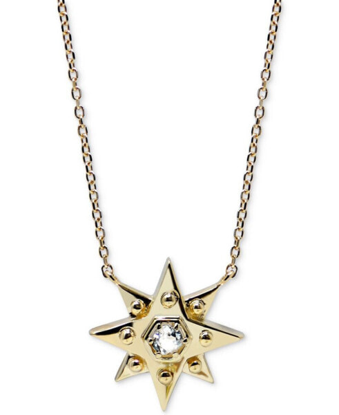 White Topaz (1/10 ct. t.w.) Star Pendant Necklace in 14k Gold, 16" + 1" extender