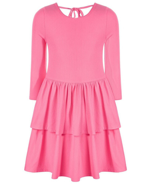 Big Girls Ribbed-Knit Tiered Ruffled Dress, Created for Macy's