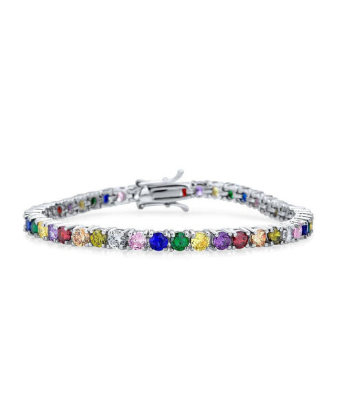 12 CTW Prong Basket Set Solitaire Round Cubic Zirconia CZ LGBTQ Colorful Rainbow Multi Color Tennis Bracelet For Women Prom