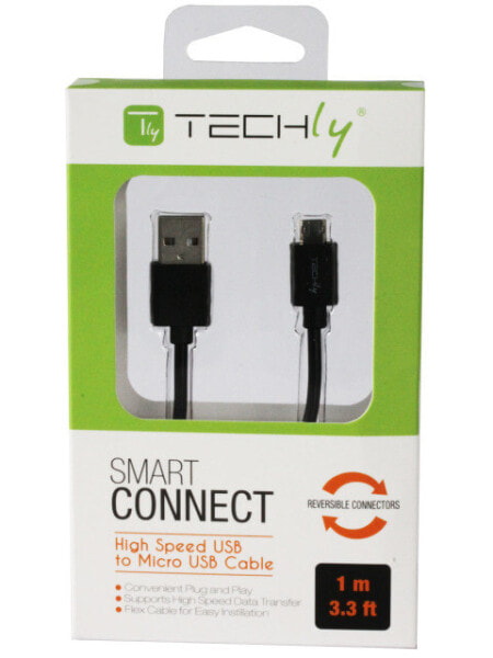 Techly ICOC-MUSB-A-010S - 1 m - USB A - Micro-USB B - USB 2.0 - 480 Mbit/s - Black