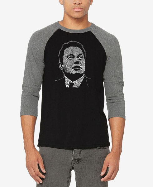 Men's Raglan Baseball 3/4 Sleeve Elon Musk Word Art T-shirt
