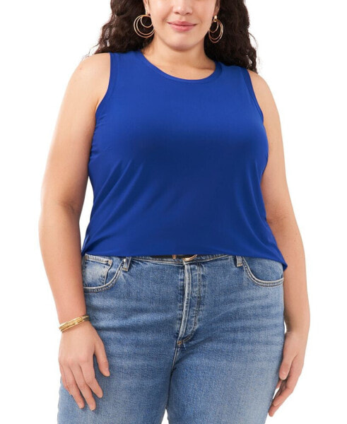 Plus Size Crewneck Split Back Keyhole Tank Top