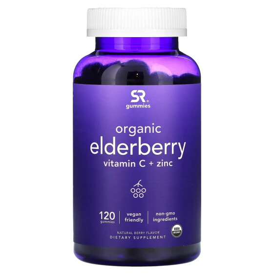 Organic Elderberry Vitamin C + Zinc, Natural Berry, 120 Gummies