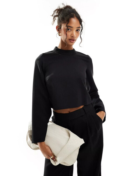 Closet London high neck fluted sleeve top co-ord in black