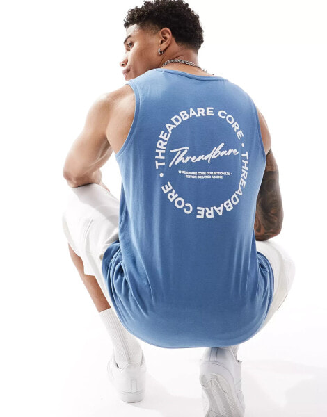 Threadbare logo print vest in coronet blue