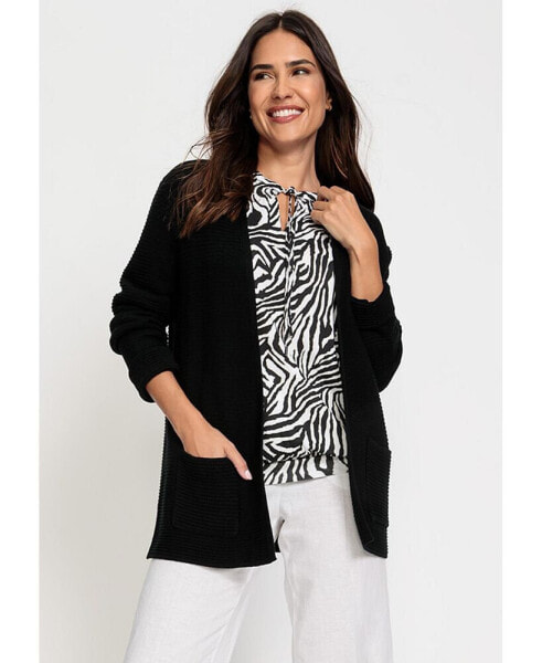 Women's 100% Cotton Long Sleeve Open Front Cardigan