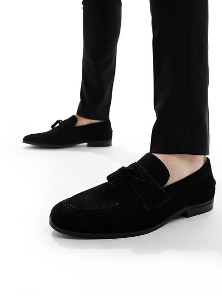 River Island suede tassel loafer in black