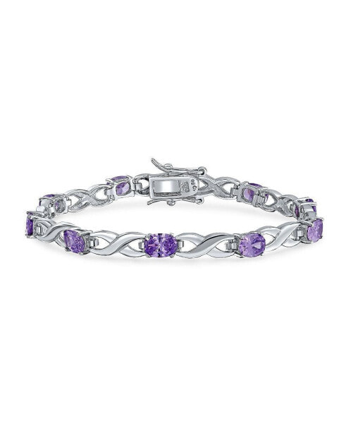 9CT Violet Purple Oval CZ Alternating Infinity Tennis Bracelet For Women For Sterling Silver 7 Inch