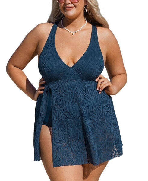 Women's Emerge Crochet Cross Back Plus Size Swim Dress