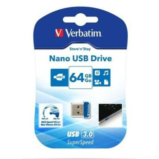 USВ-флешь память Verbatim Store 'n' Stay NANO Синий Чёрный 64 Гб