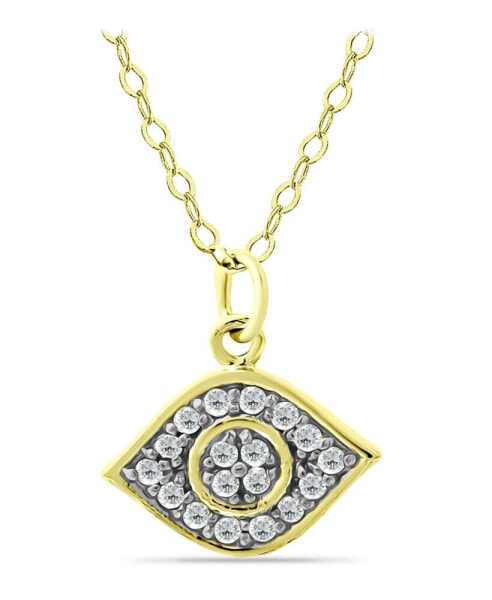 Cubic Zirconia with Black Rhodium Evil Eye Pendant, 18K Gold over Silver